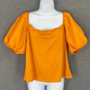 H&M Top Womens Sz 2XL Orange Square Neck Puff Sleeve Blouse Peasant Boho‎